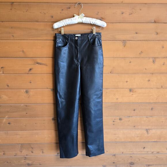 Aritzia Wilfred Melina High Waist Vegan Leather Black Straight Leg Trouser Pant - Picture 2 of 6